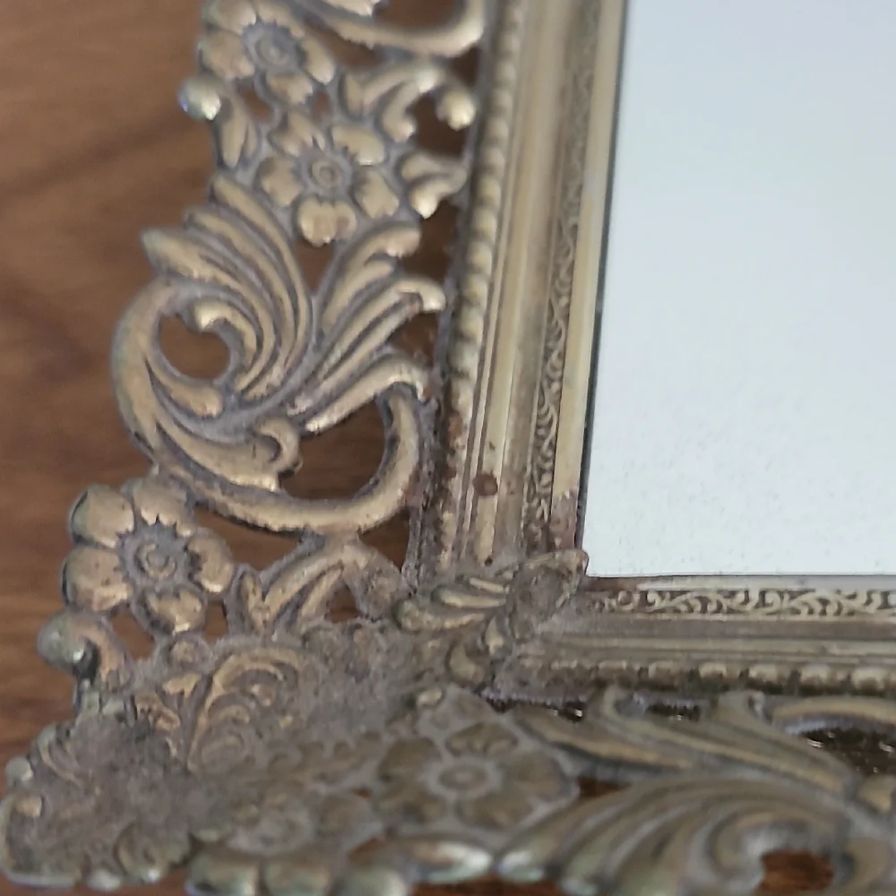 Decorative Mirror Tray with Ornate Silver Frame
